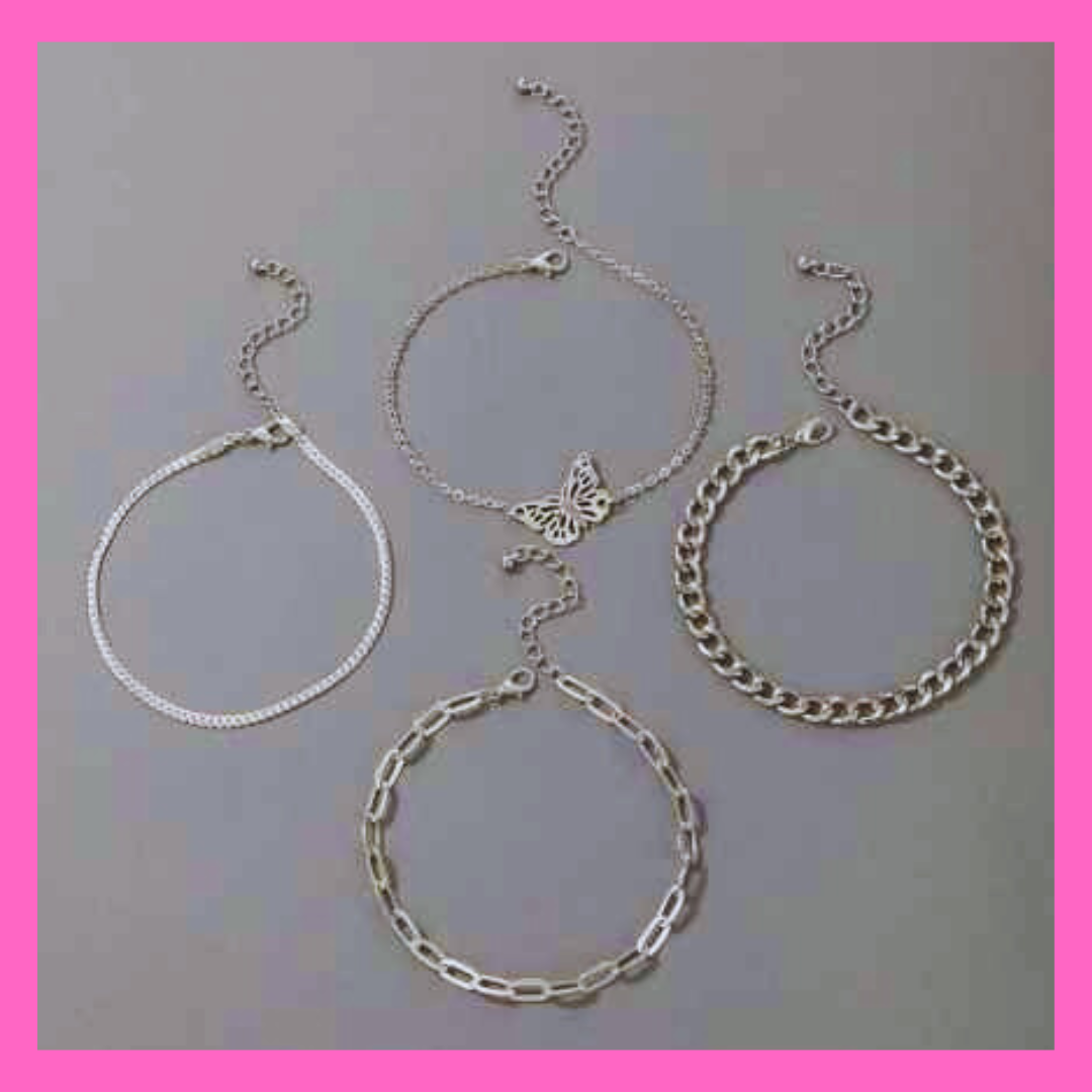 4pcs Butterfly Charm Link Anklet Set